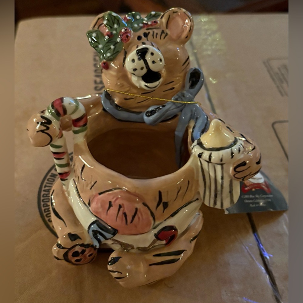 Heather Goldmine Blue Sky Clayworks Bear Trinket Holder Baby Bear W/Diaper